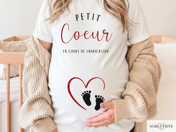 T-shirt annonce grossesse, annonce bébé, cadeau femme enceinte, tshirt grossesse future maman baby reveal petit cœur en cours de fabrication