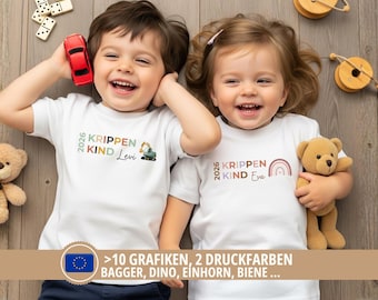 Personalisiertes Krippenkind T-Shirt mit Name & Wunschmotiv, Kinderkrippe Shirt, Geschenk Kita Start Eingewöhnung, Krippenstart 2026