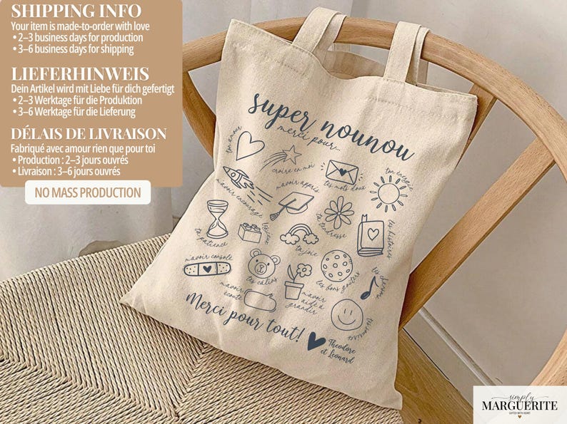 Cadeau nounou personnalisé – Tote bag merci nounou Noël | Cadeau fin d’année crèche avec prénom enfant, idée cadeau pas cher nounou image 5
