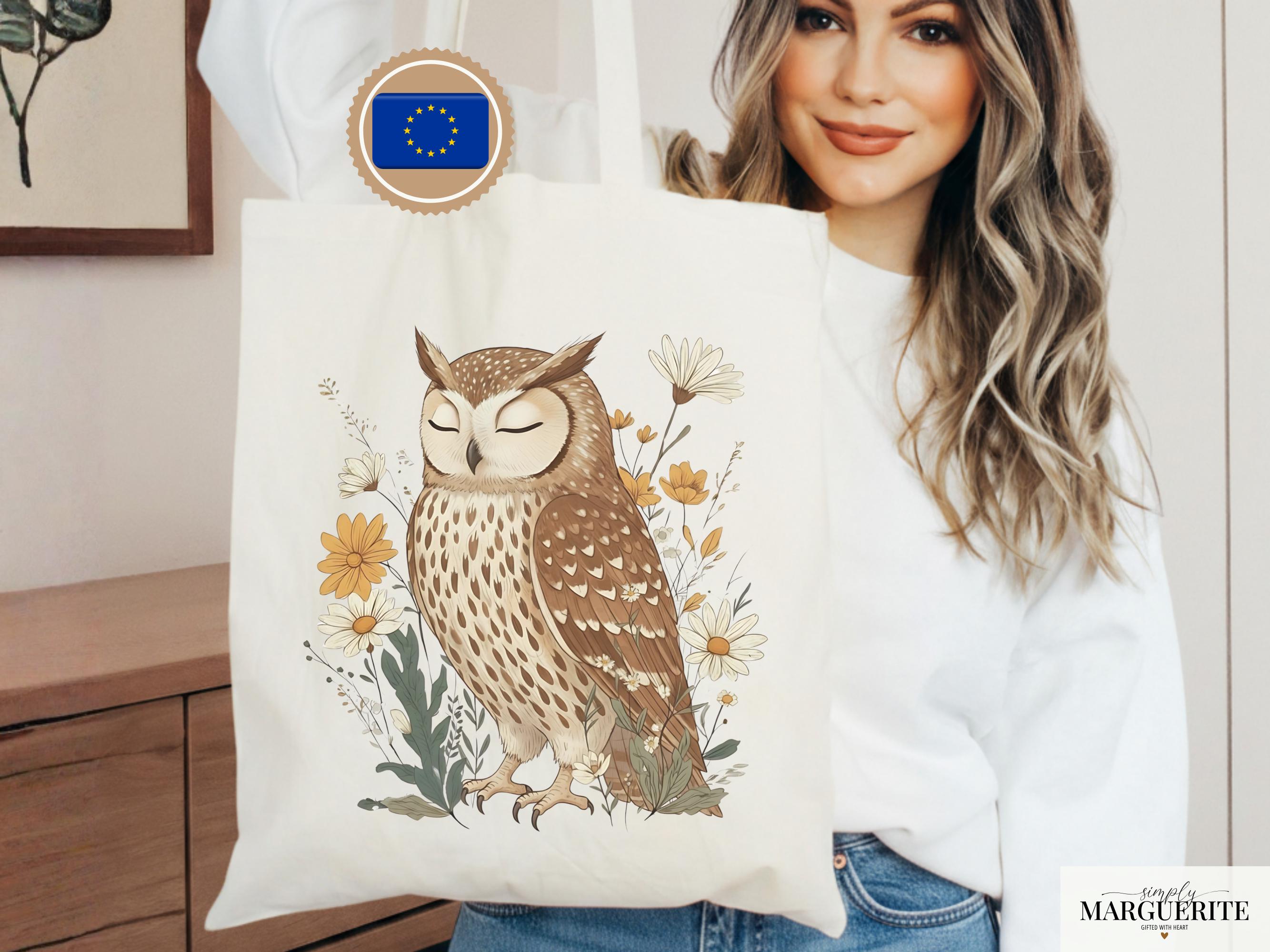 Cottagecore Owl Tote Bag, Floral Owl Canvas Bag, Forestcore Book Tote, Cute Aesthetic Nature Lover G
