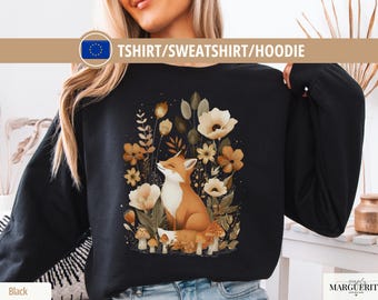 Vintage Flower Fox Sweatshirt or Shirt– Cute Floral Cottagecore Shirt, Woodland Lover Gift, Wildflower Meadow Top, Fairycore Forestcore Tee