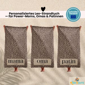 Personalized Leopard Beach Towel Mom Grandma Gift Godmother Gift Name Towel Custom Leopard Print Towel Women’s Pool Towel Summer EU Shipping
