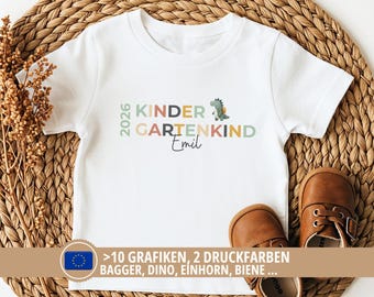 Personalisiertes Kindergartenkind Shirt Dino für Kindergartenstart, Geschenk für Start Kita, T-Shirt mit Namen Erster Kindergartentag