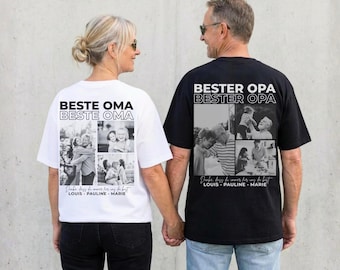 Beste Oma Bester Opa T-Shirt Personalisiert mit Foto, Geschenk Großeltern, Fotokollage Kindernamen, Vatertagsgeschenk, Oma Geburtstag