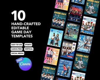 10 Hand-Crafted Editable Game Day Social Media Templates I Canva Free I High School College Team I Club Sports I Intro Sale