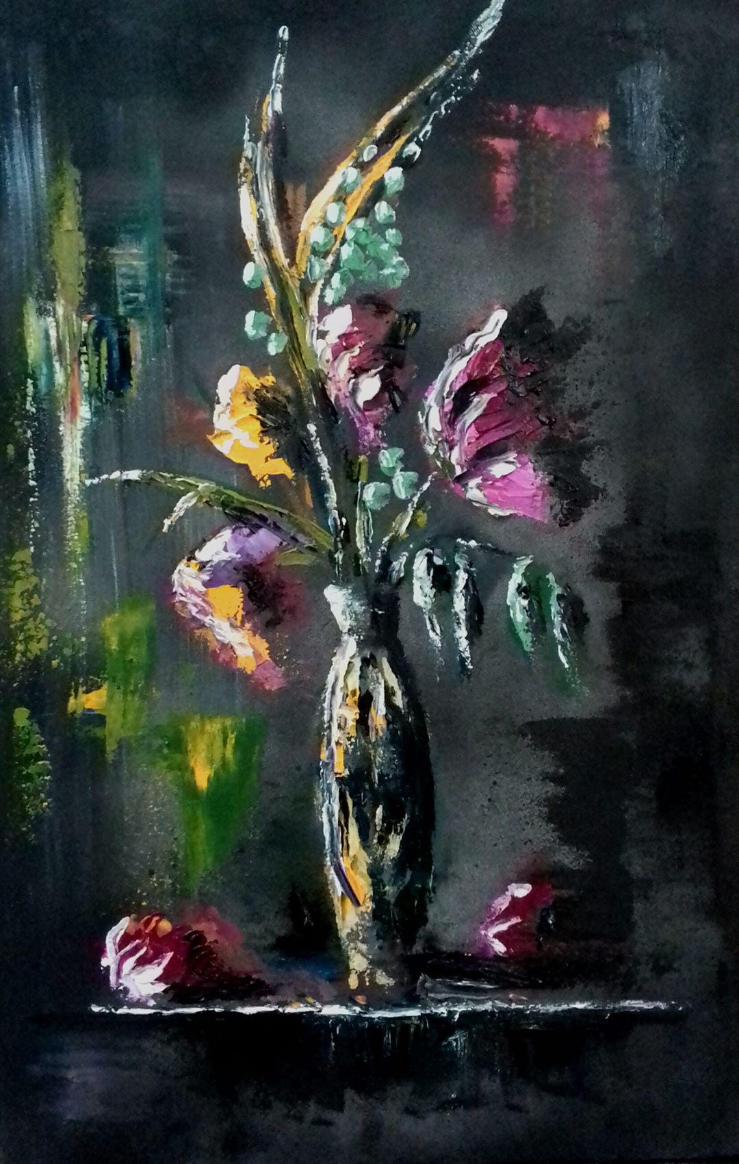 Original Floral Oil Painting on Canvas Textured Abstract Flower Vase ...