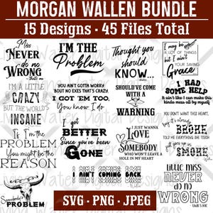Morgan Wallen SVG Bundle | Country Music Lyric Designs PNG Digital Download