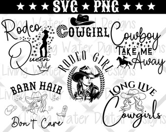 Cowgirl SVG-bundel: Western rodeo-ontwerpen | Digitale downloadset