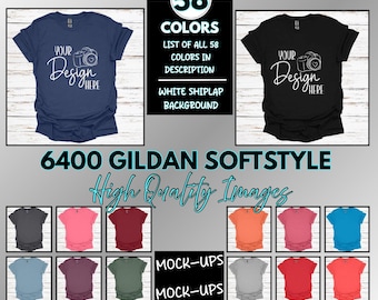 Gildan 64000 モックアップバンドル | G640 フラットレイTシャツ モックアップバンドル | 実製品 | ユニセックスモックアップ | ミニマリストホワイトシンプルクリーン背景