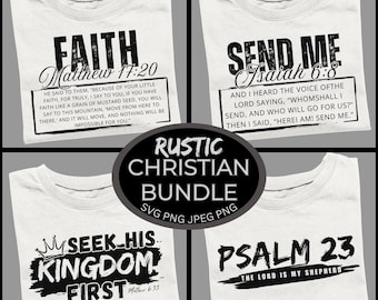 Rustic Christian SVG Bundle | 4 Designs | Faith PNG Bible Verse Sublimation DTF Men’s Set