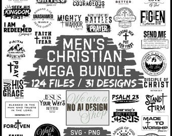 Christian SVG | Men’s Christian SVG Mega Bundle | Faith Based Design Set | Religious Quotes for Men