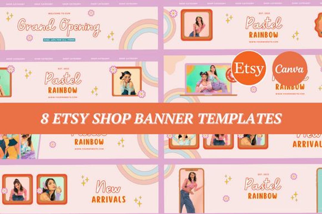 Pastel Rainbow Etsy Shop Banner Templates - Canva Editable (digital ...