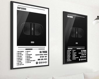 Lil Tecca - Juego de 2 pósteres digitales - DOPAMINE - Póster de la lista de canciones del álbum de hip hop - Póster de rap - Impresiones digitales - Fondo de pantalla - DESCARGA INSTANTÁNEA