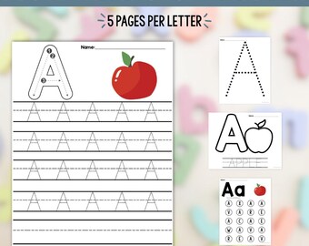 Werkboek alfabet oefenen | ABC-tekenboek voor letters | Afdrukbare pdf-werkbladen voor kleuters | Letterherkenningsactiviteiten | ABC-werkboek
