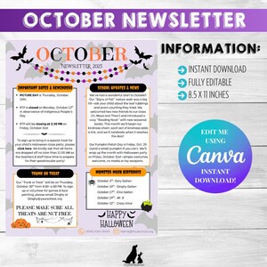 October Editable Template: PTO, PTA, Newsletter, Flyer, School Handout ...