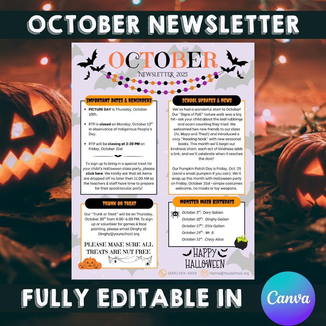 October Editable Template: PTO, PTA, Newsletter, Flyer, School Handout ...
