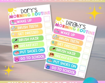 Morning Routine Chart for Kids | Editable Canva Visual Schedule | Toddler Morning Chart Printable | Rainbow + Reward Chart | Digital
