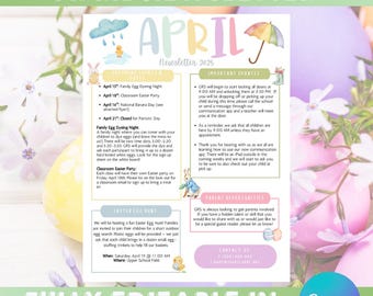 April bearbeitbare Vorlage: PTO, PTA, Newsletter, Flyer, Schulhandout, Ostern
