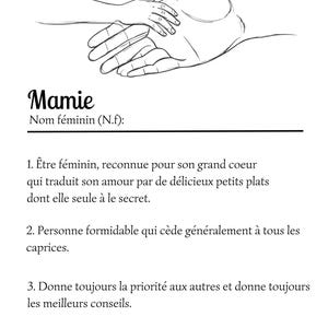 Affiche A4 définition mamie, cadeau mamy, anniversaire bonne maman, fête des grand-mères