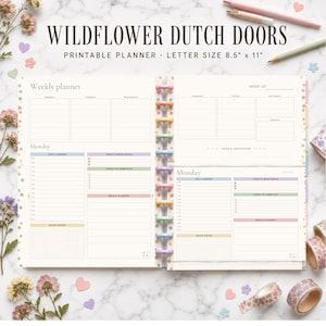 Agenda semanal Dutch Door / Insertos diarios florales en tonos pastel sin fecha (Descarga en PDF)