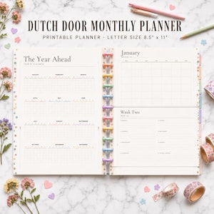 Undated Monthly Planner, Wildflower Dutch Door Pages, Floral PDF (Digital Download)