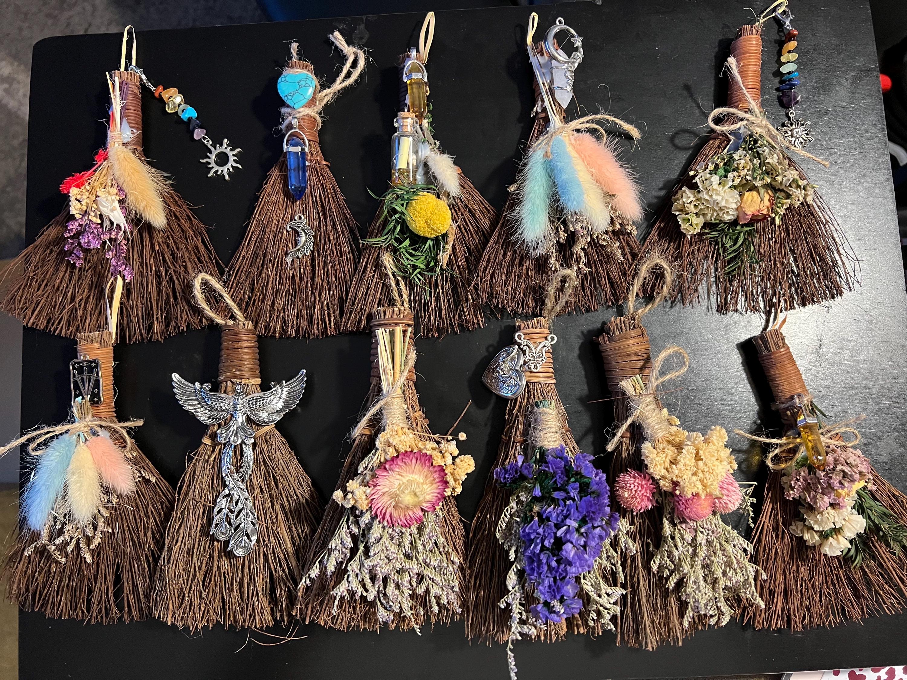 Handmade Cinnamon Broom, 6 Inch Floral Witch Besom, Dried Flower Altar