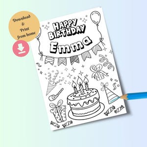 Happy Birthday Coloring Card with Custom Name - Printable DIY Gift - Digital Download