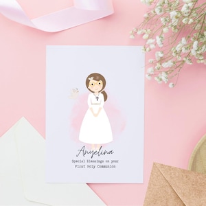 Personalised First Holy Communion Card for Kids, Holy Communion Celebration Greeting Card, Custom Name, Blank or custom message