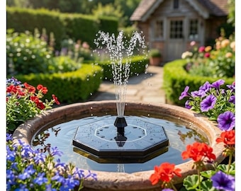 Fontaine solaire pour jardin et balcon / Pompe à eau solaire pour bassin, abreuvoir à oiseaux, fontaine extérieure / Décoration de jardin durable - Cadeau