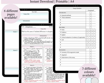 Essay Planner Template, Checklist, Mind Map (Digital Download)