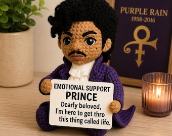 Emotional Support Prince Crochet Doll, Purple Rain Inspired Amigurumi Plush, Handmade Music Legend Gift, Funny Support Doll