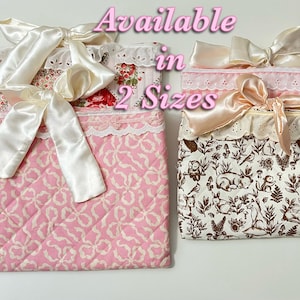 Book Bag For Book Lovers Quilted Book Cover With Satin Bow Closure Handmade Gift For Book Lover