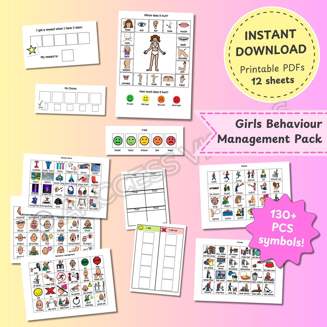 Girls Behaviour Management Pack 120+ AAC Symbols Boardmaker Picture