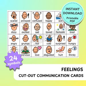 Feelings - 24 cut-out PCS symbols - AAC Boardmaker Digital Download Picture Communication Autism ASD Non Verbal Speech Therapy Printable