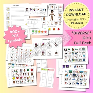 Diverse Girls Full Pack - 400+ AAC symbols Boardmaker Picture Communication Digital Download Autism Non Verbal Speech Therapy PCS Printable