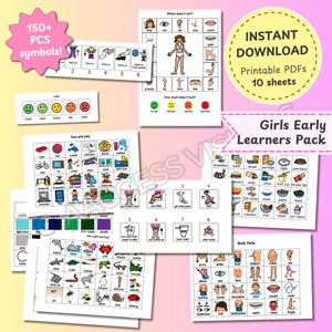 Girls Early Learners Pack 150+ AAC symbols Boardmaker Picture Communication Digital Download Autism Non Verbal Speech Therapy PCS Printable