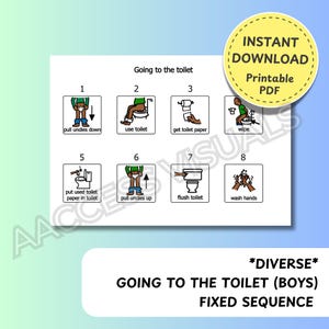 Diverse Boys Going to the Toilet sequence AAC symbols Boardmaker Picture Communication Digital Download Autism ASD Non Verbal PCS Printable