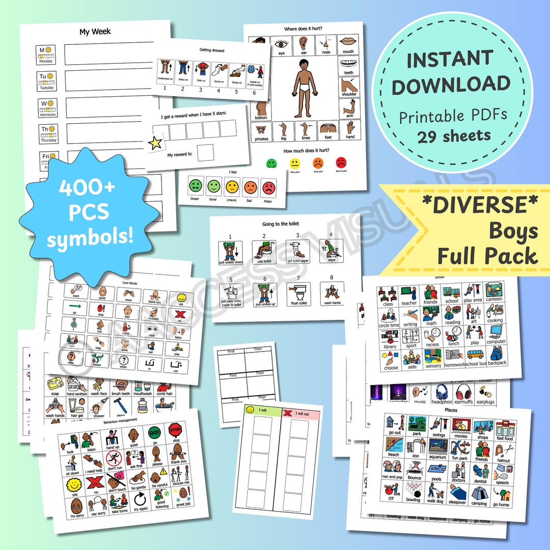 Diverse Boys Full Pack - 400+ AAC Symbols Boardmaker Picture ...