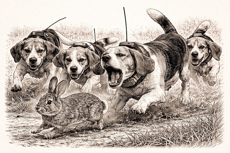 Dog Chasing Rabbit Drawing Pack of Beagles Chasing Down the Elusive Cottontail SVG PNG - Etsy