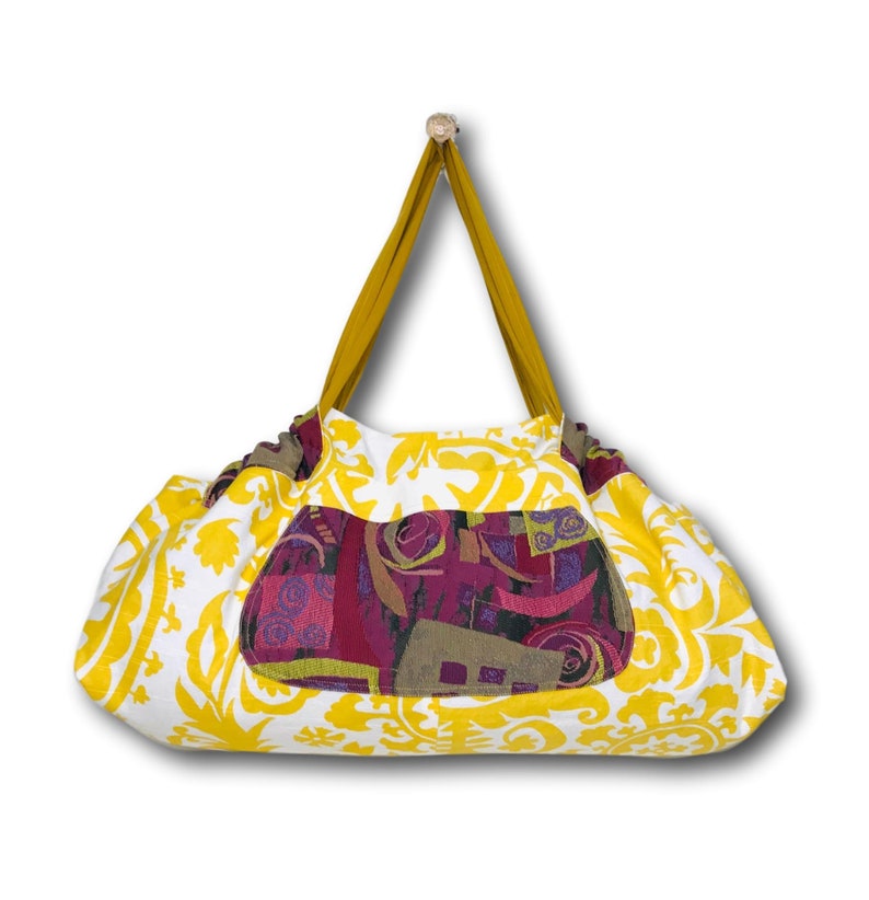 Yellow Print and Fun Colored Graphics Reversible Yoga Mat Tote Bag Gym Bag Extra Large Beach Bag YogaTote by Rebecca Yarbrough OOAK Tennis
