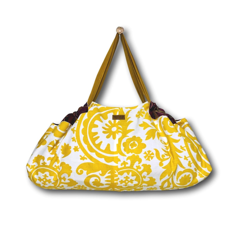 Yellow Print and Fun Colored Graphics Reversible Yoga Mat Tote Bag Gym Bag Extra Large Beach Bag YogaTote by Rebecca Yarbrough OOAK Tennis