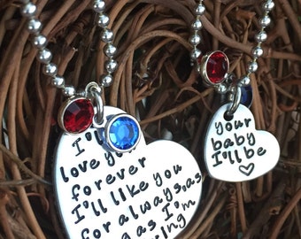Collar madre-hija estampado a mano: joyería de corazón personalizada