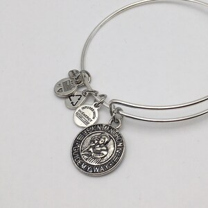 Vintage Religious Charm Bracelet Bangle With Cross Mary Heart Faux