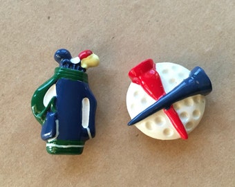 Golf Button Covers, Two, Golf Bag and Clubs and Tees and Ball