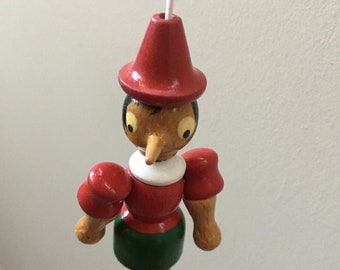 Vintage Wooden Painted Pinocchio Christmas Ornament  4.25 Inches