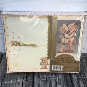MJ Hummel Stationery and Folded Notes, Telling Her Secret, Fabric Covered Reusable Gift Box, Sealed