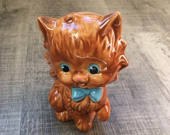 Vintage Ceramic Glazed Brown Large Blue Eyes Kitty Cat Figurine