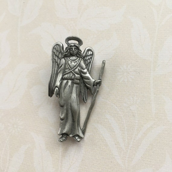 Jonette Jewelry Pewter Angel Lapel Pin, Signed JJ - image 1