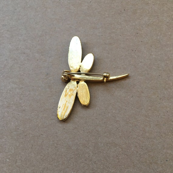 Dragonfly Gold Tone Vintage Brooch Pin Abalone Sh… - image 5