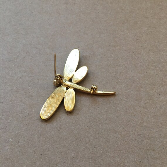 Dragonfly Gold Tone Vintage Brooch Pin Abalone Sh… - image 4